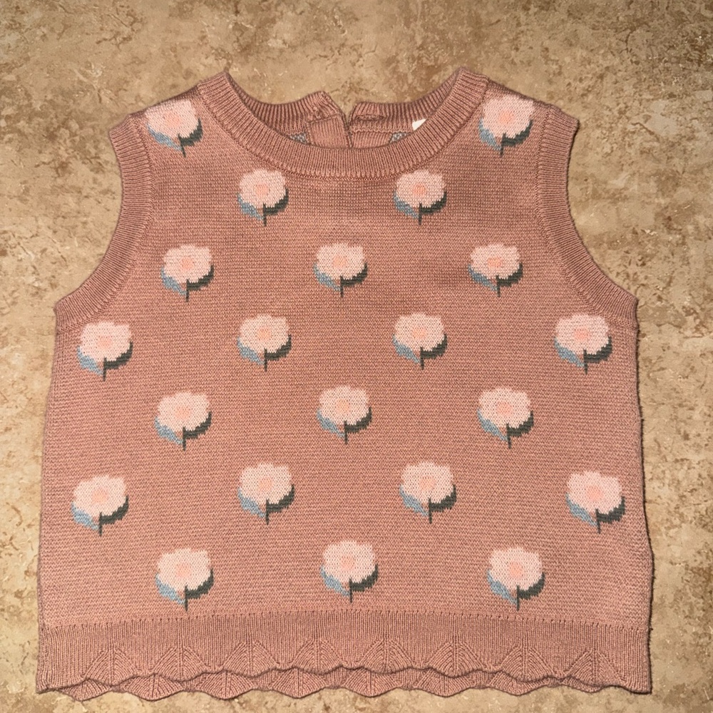 H&M Pink Sleeveless Kids Sweater with Floral Design